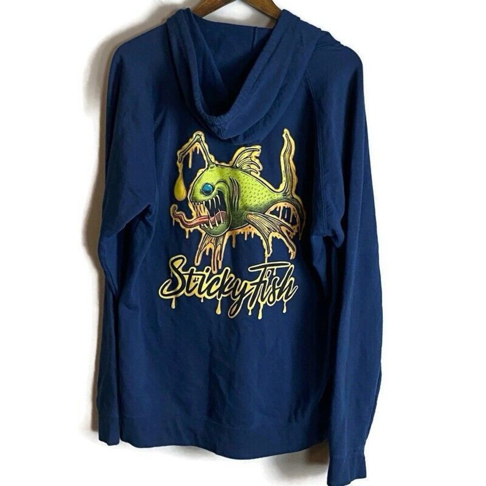 STICKY FISH Mens Blue Hoodie Long Sleeve Sweatshirt Size 2XL Cannabis THC Vape